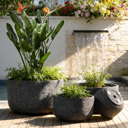 Blumentopf aus Ton, schlichtes Design, für Zuhause, Großhandel, große Pflanzgefäße aus Faserverbundstoff, Pflanztöpfe für drinnen und draußen