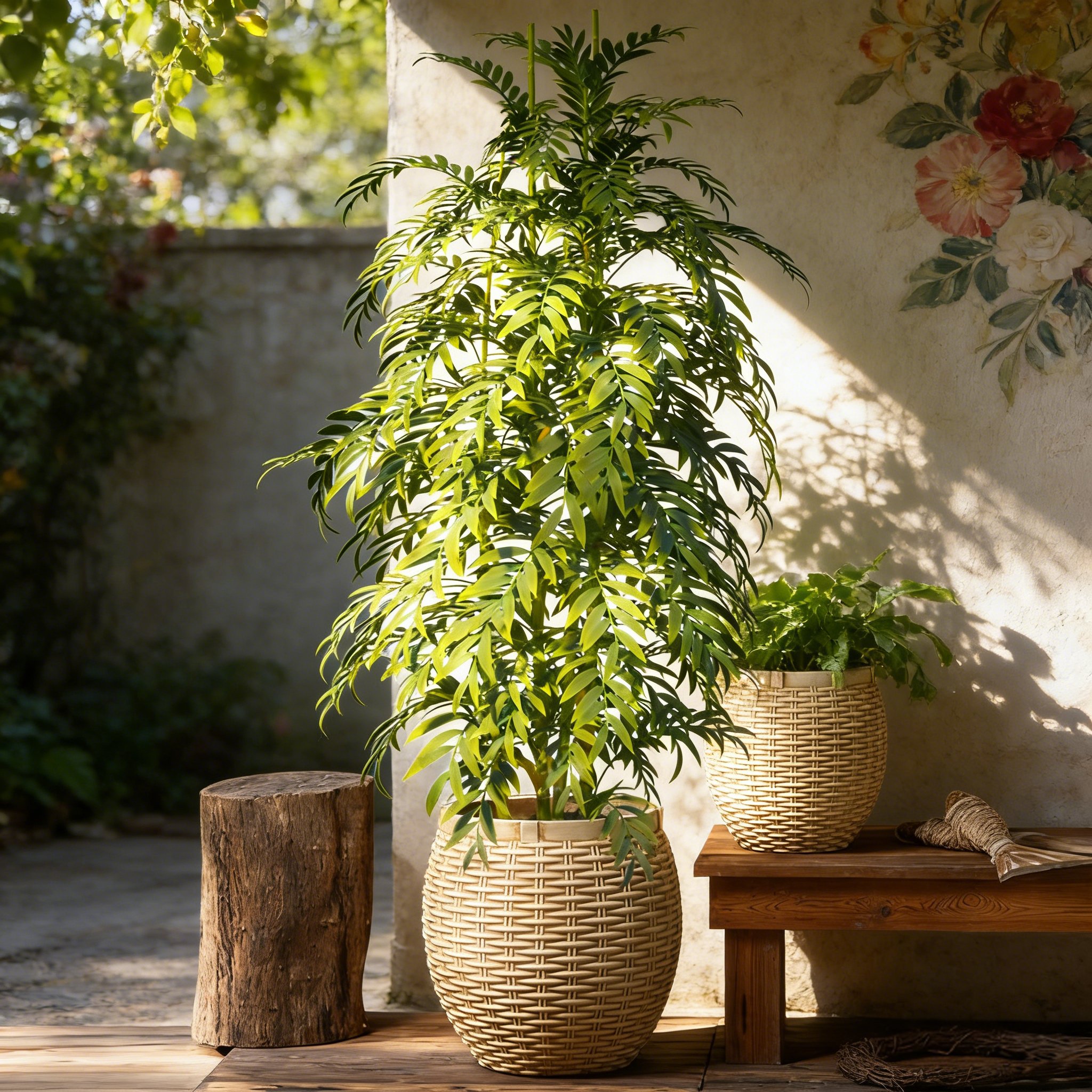 Zement-Rattanmuster Umweltfreundlicher großer Blumenkübel für drinnen und draußen im Garten und Zuhause