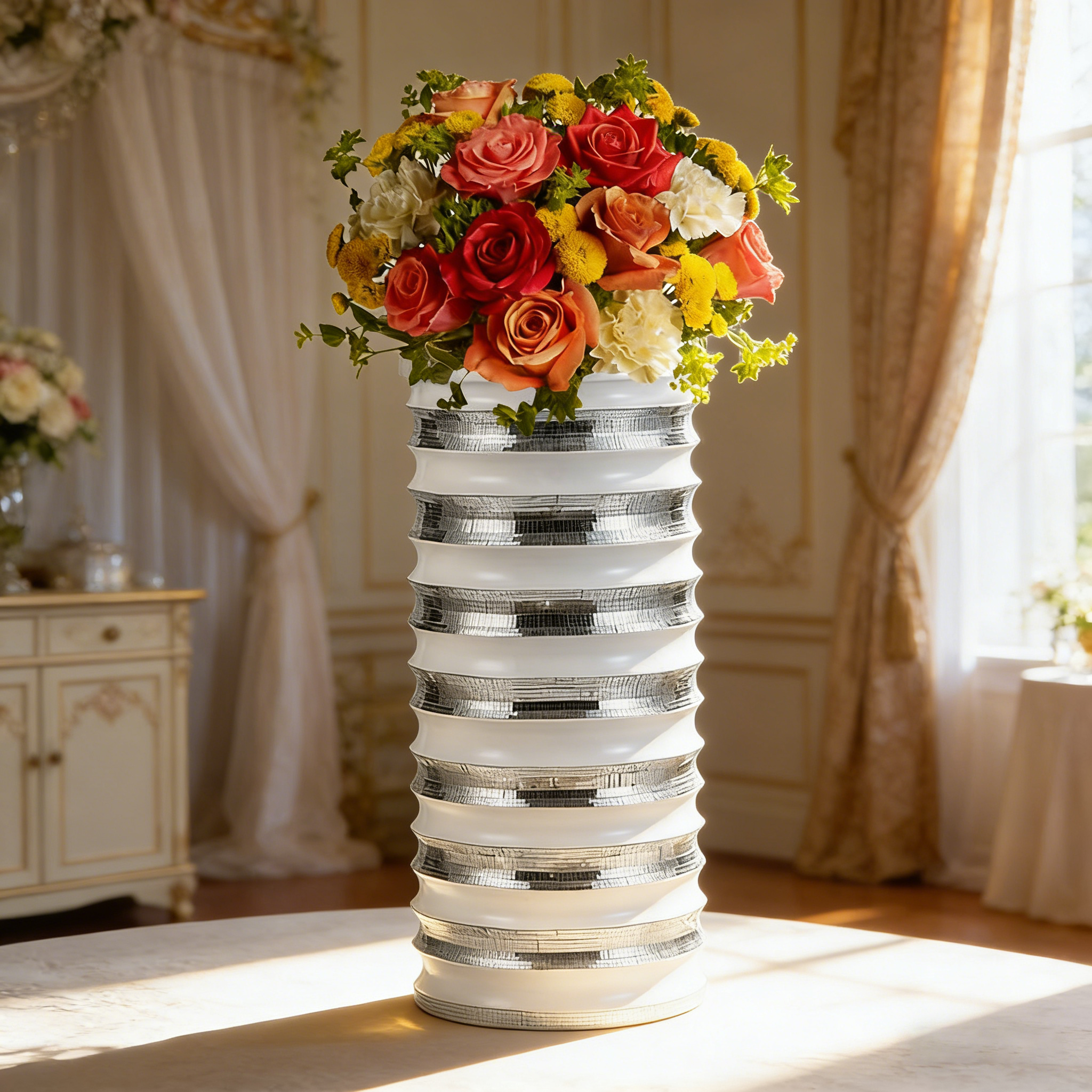 Weiß-silberne Vasen Deko Hochzeit Herzstücke für Hochzeitstisch Individueller Blumentopf