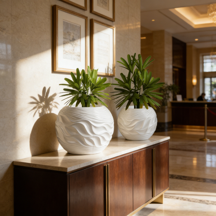 创意白色豪华花瓶室内现代球体玻璃纤维装饰花瓶