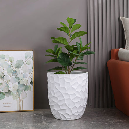 Dia 26/35/46cm Large White Planters Factory Wholesale Round Flower Pot Home Garden Indoor Outdoor Fiber Clay Plant Pots