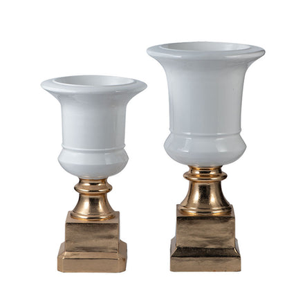 Creative Pedestal Vase White and Gold Vases for Flowers Home Decor Luxury Floor Vase