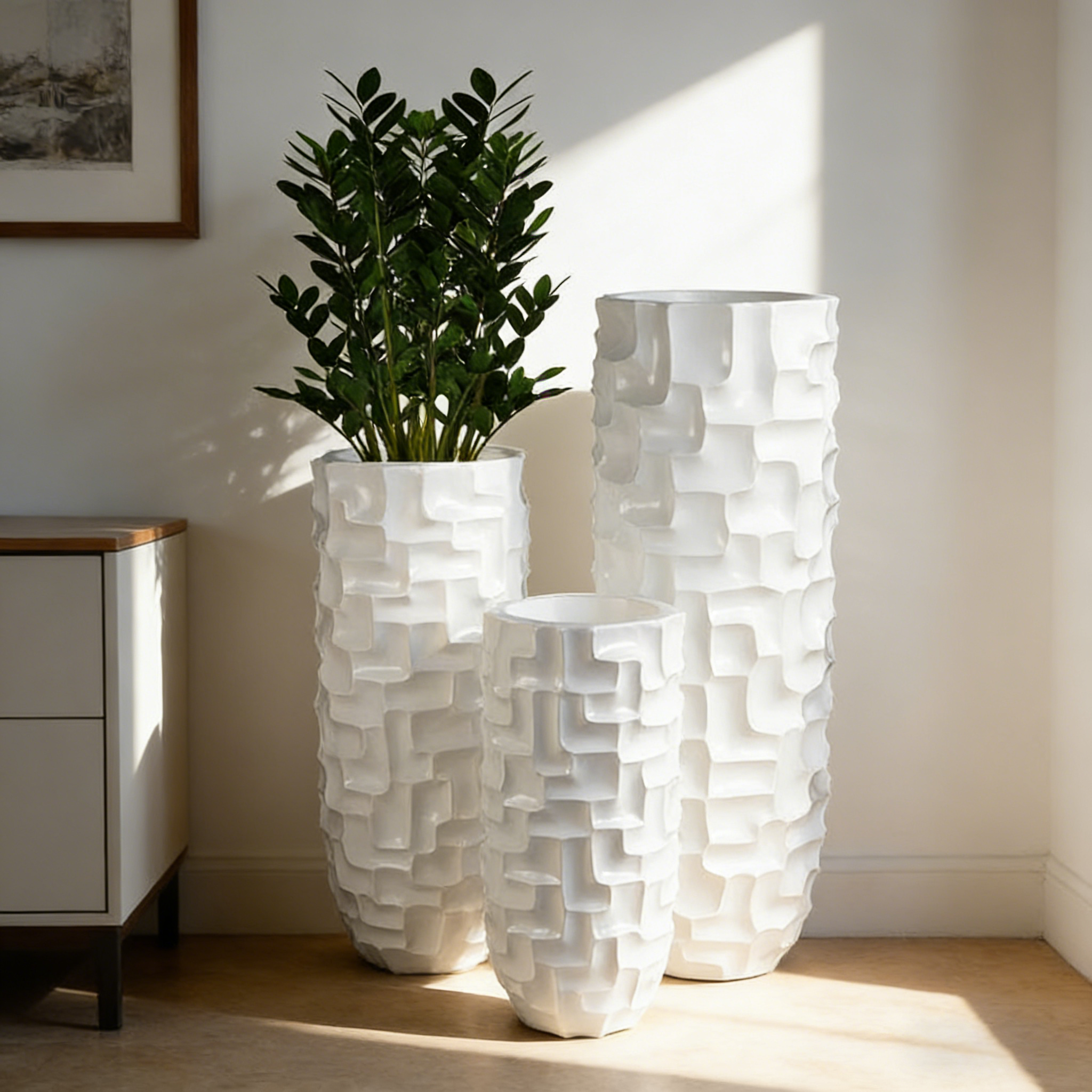 70/90/120厘米落地式花瓶家居装饰玻璃纤维盆高白色圆柱地板花瓶大装饰花瓶JZY-476~478