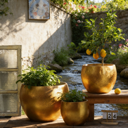 Zement Gold Blumentöpfe Hersteller Großhandel Beton Pflanzgefäße Luxuriöse Goldene Pflanzgefäße für große Zimmerpflanzen