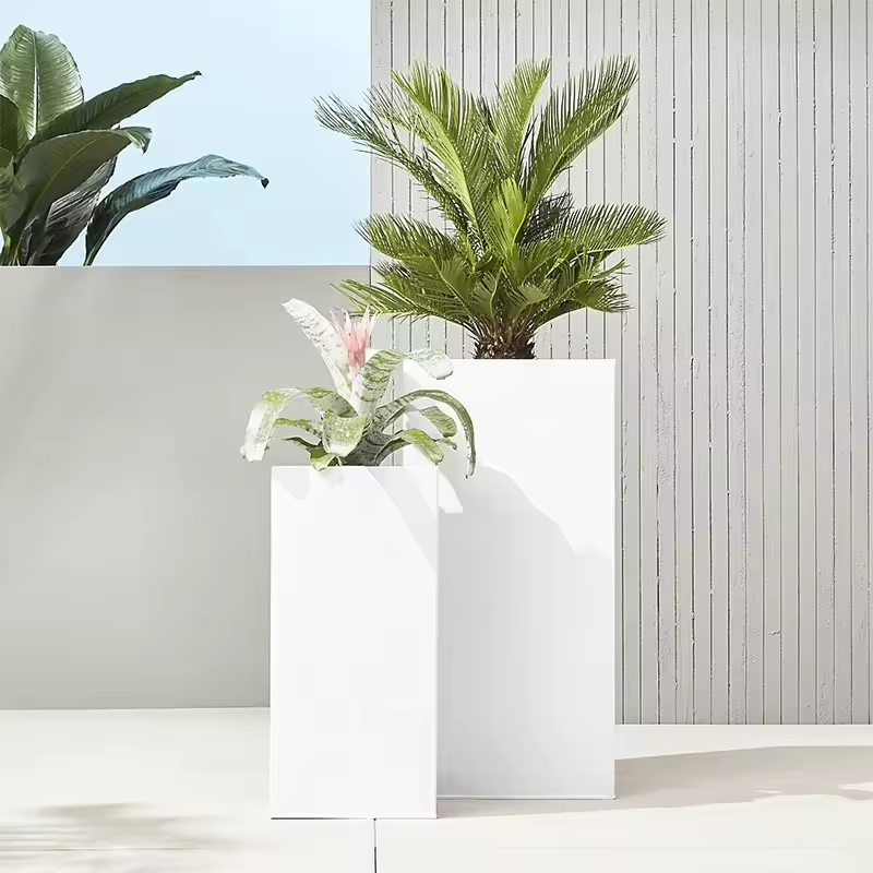 60cm Modern Square Fiberglass Tall Floor Vase Planter Decorative