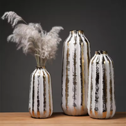 Wholesale Ceramic Vases White Gold Vase Creative Stoneware Table Vase Flower Decoration