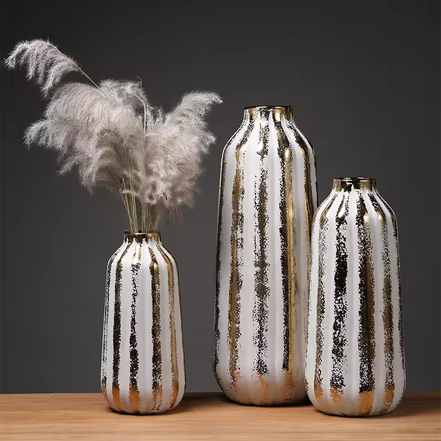 Wholesale Ceramic Vases White Gold Vase Creative Stoneware Table Vase Flower Decoration