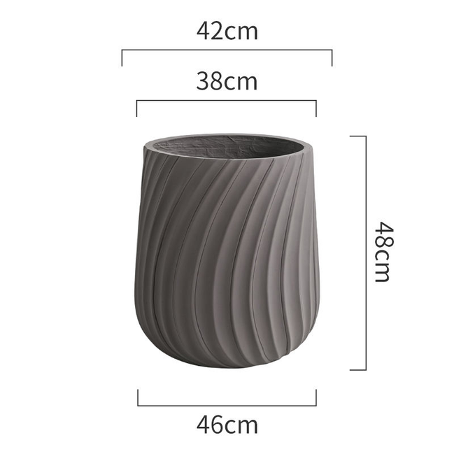 Großhandel 48cm hohe, tonnenförmige, umweltfreundliche Pflanztöpfe für den Innen- und Außenbereich aus grauem Faserlehm für Haus & Garten