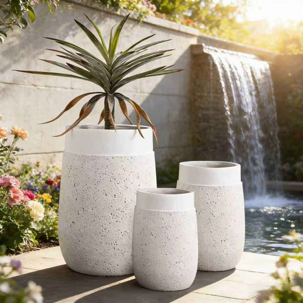 Large Eco-Friendly Durable Fiber Clay Flower Pots with Drainage Hole for Planting Trees and Plants Farmhouse Design Wholesale
