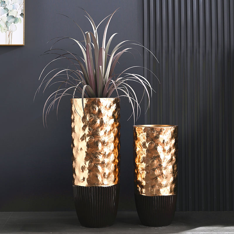 Luxuriöse schwarz-goldene Bodenvase für die Heimdekoration, 91 cm hohe, große Blumenvase