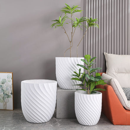 Dia 26/35/46cm Large White Planters Factory Wholesale Round Flower Pot Home Garden Indoor Outdoor Fiber Clay Plant Pots