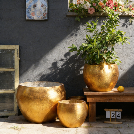 Zement Gold Blumentöpfe Hersteller Großhandel Beton Pflanzgefäße Luxuriöse Goldene Pflanzgefäße für große Zimmerpflanzen