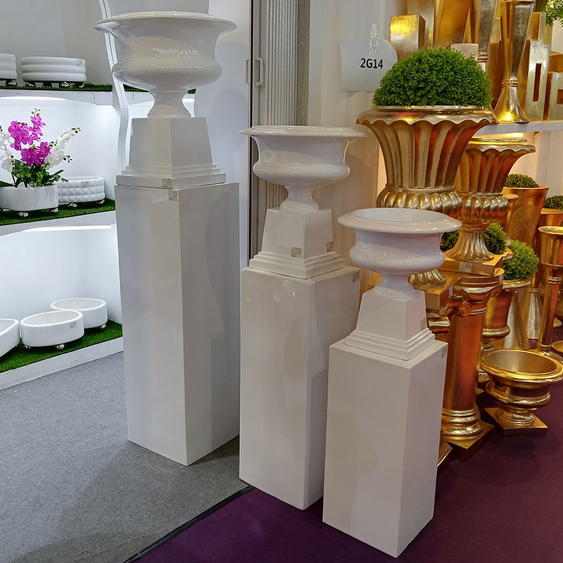 White Pedestal Stands for Flowers Home Wedding Party Rectangular Cylinder Fiberglass Plant Stand