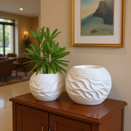 创意白色豪华花瓶室内现代球体玻璃纤维装饰花瓶