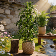 Zement-Rattanmuster Umweltfreundlicher großer Blumenkübel für drinnen und draußen im Garten und Zuhause