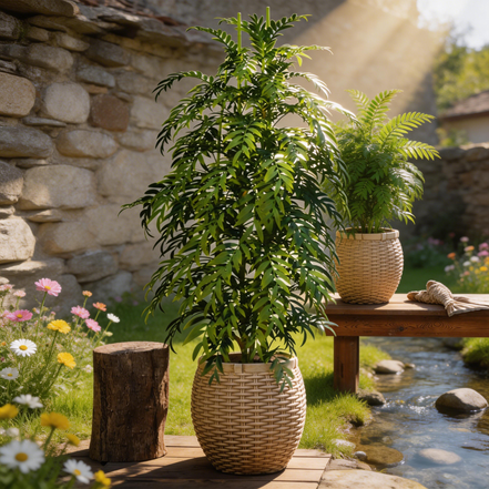 Zement-Rattanmuster Umweltfreundlicher großer Blumenkübel für drinnen und draußen im Garten und Zuhause