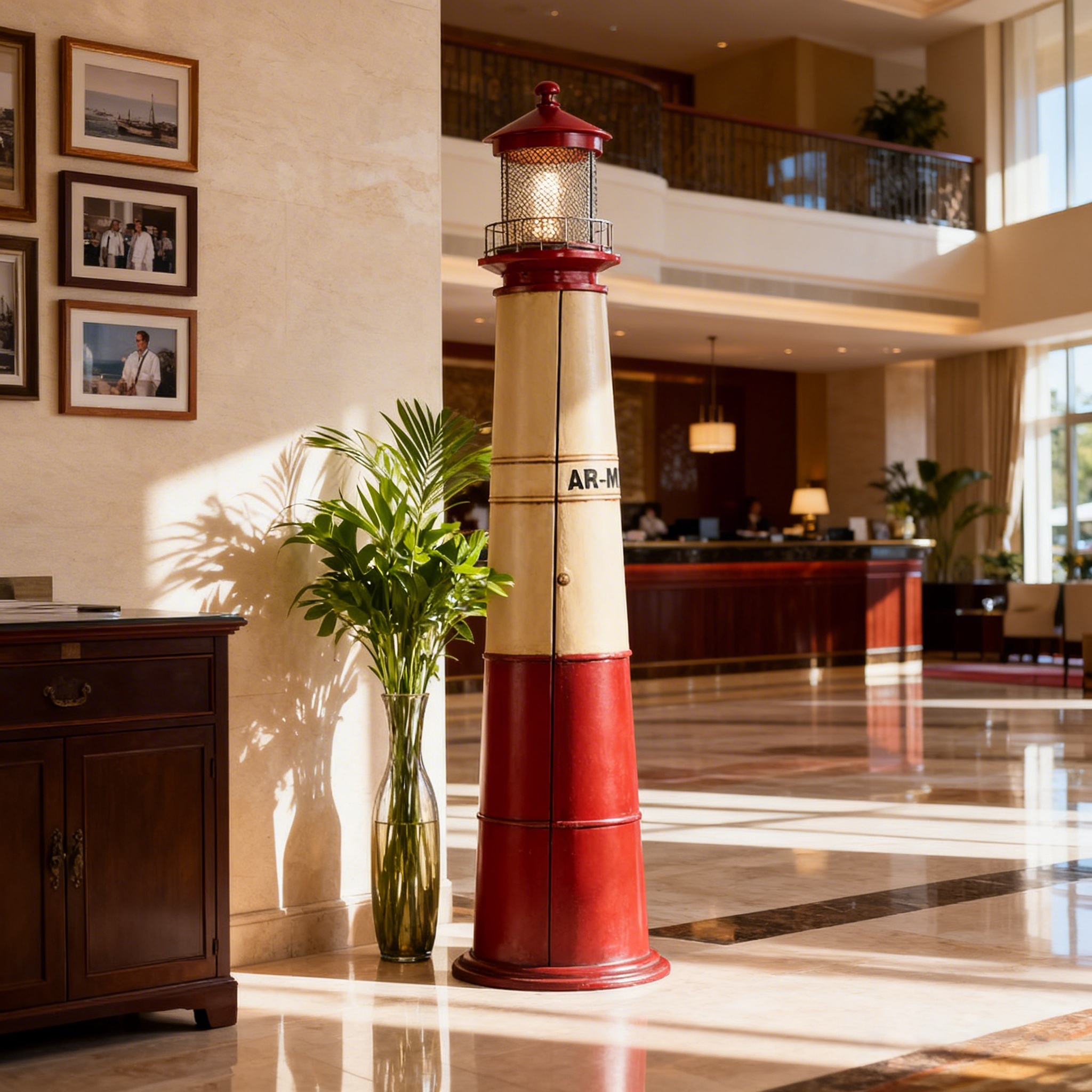 仿古灯塔木制储物柜带灯7层手工环保耐用地板储物架和支架