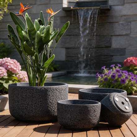 Blumentopf aus Ton, schlichtes Design, für Zuhause, Großhandel, große Pflanzgefäße aus Faserverbundstoff, Pflanztöpfe für drinnen und draußen
