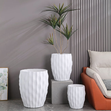 Dia 26/35/46cm Large White Planters Factory Wholesale Round Flower Pot Home Garden Indoor Outdoor Fiber Clay Plant Pots
