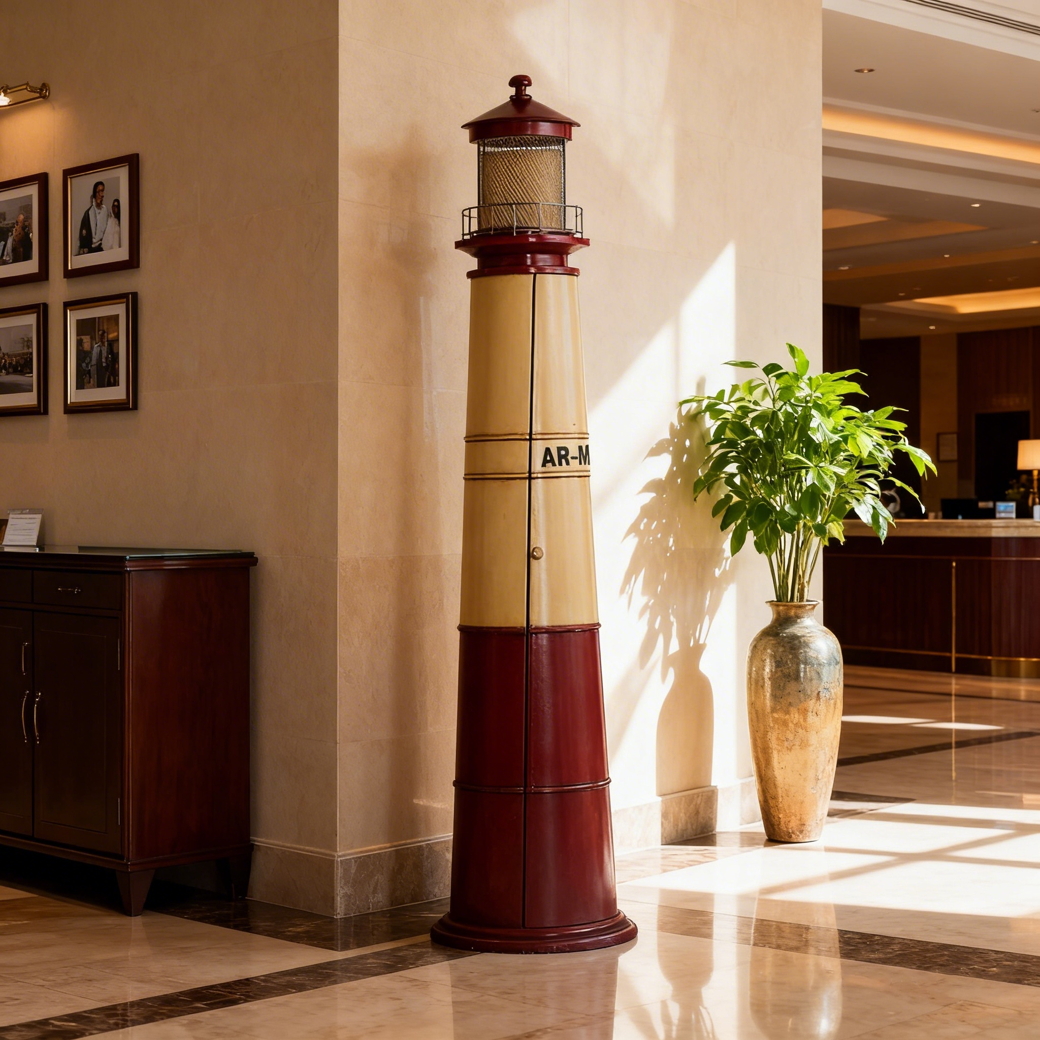 仿古灯塔木制储物柜带灯7层手工环保耐用地板储物架和支架