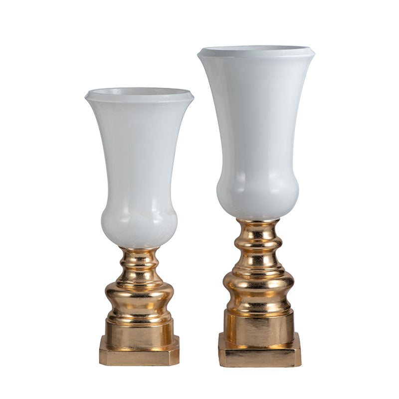Creative Pedestal Vase White and Gold Vases for Flowers Home Decor Luxury Floor Vase
