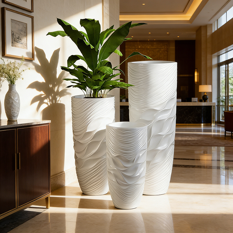 70/90/120cm große Bodenvase für die Heimdekoration, Fabrikzufuhr Fiberglas Bodenvase, große dekorative weiße moderne Vase