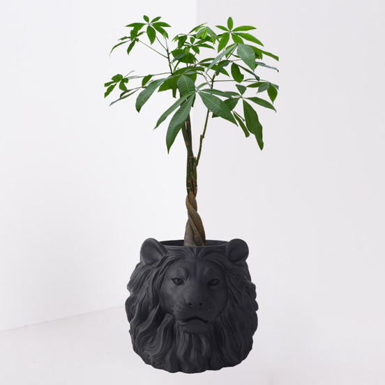 Decorative Black Pot Indoor Lion Pots Gold Bronze Animal Head Fiber Clay Plant Pots