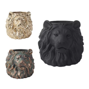 Decorative Black Pot Indoor Lion Pots Gold Bronze Animal Head Fiber Clay Plant Pots