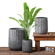 Cement Flower Planter Stripe Pattern GRC Flower Pot Outdoor Indoor Concrete Big Pots for Plants