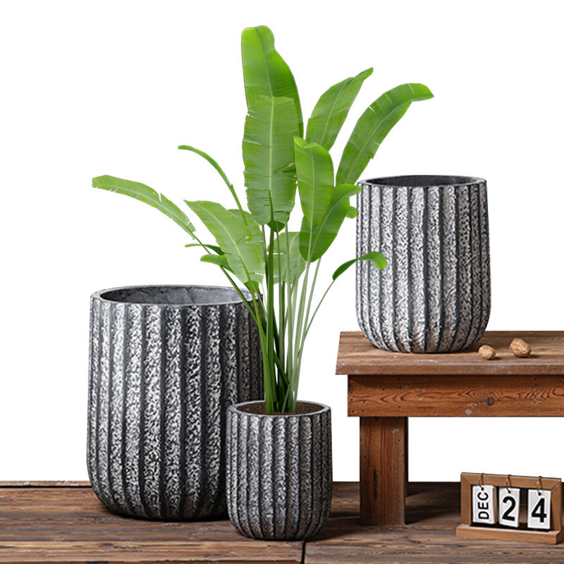 Cement Flower Planter Stripe Pattern GRC Flower Pot Outdoor Indoor Concrete Big Pots for Plants