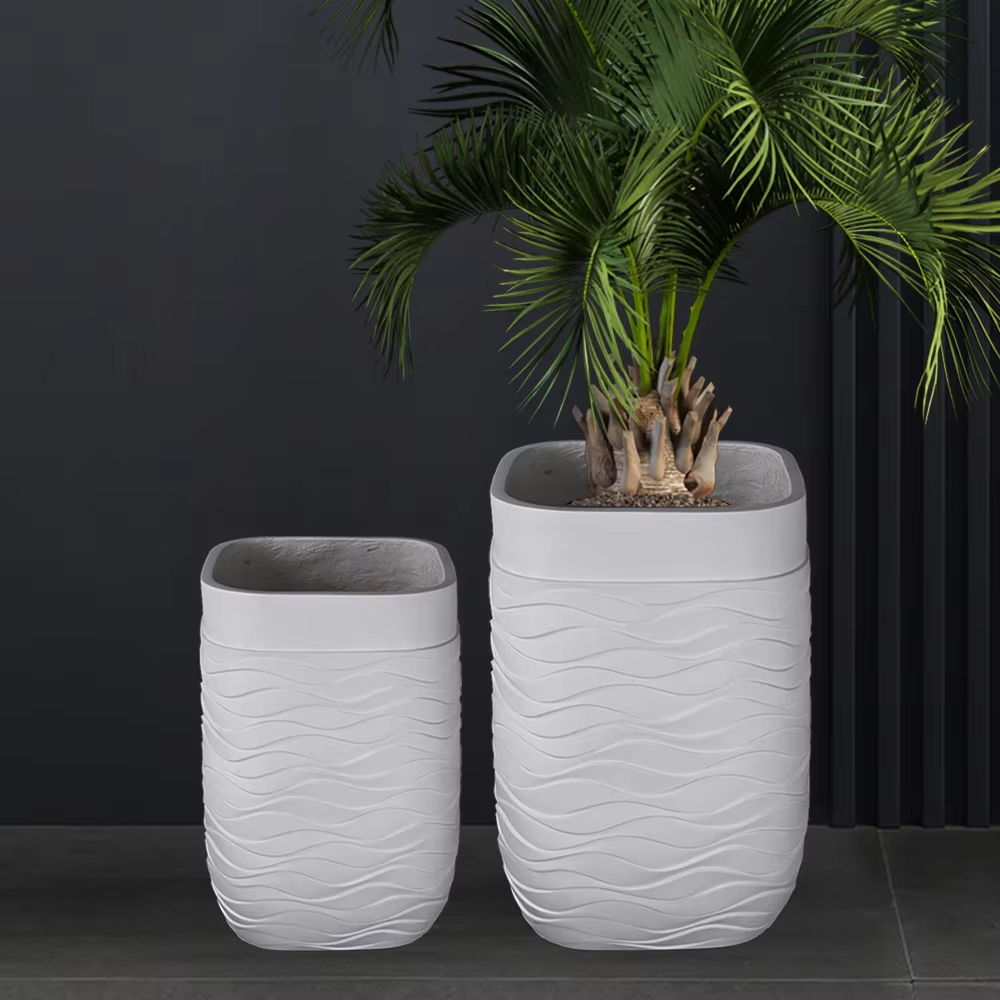 Modern Fashion Flower Pots Planters for Indoor/Outdoor Garden Floor Shopping Mall Use-Large Size Durable Fiber Clay Drainage