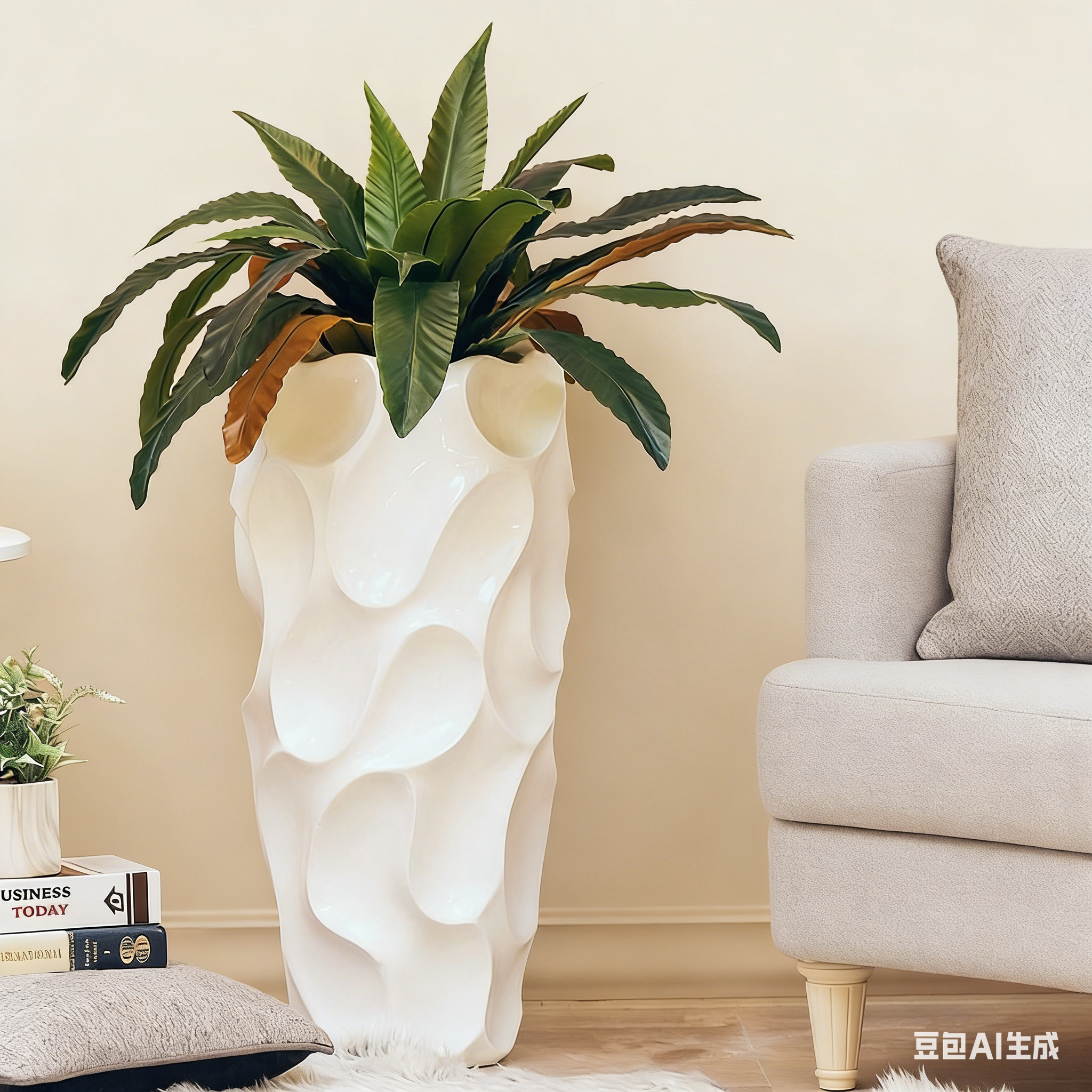 26/35/46厘米大型白色花盆厂家批发圆形花盆家庭花园室内室外纤维粘土花盆