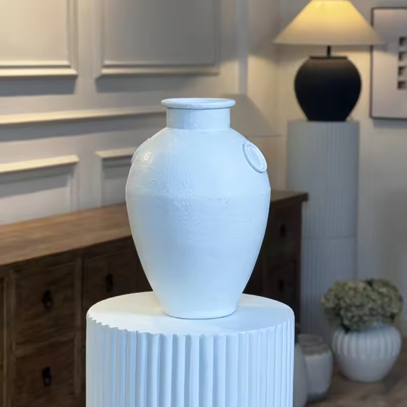 Neue, rustikale Vase, luxuriöse Dekoration, mattweiße Tischvase, Retro-Faser-Ton-Vasen