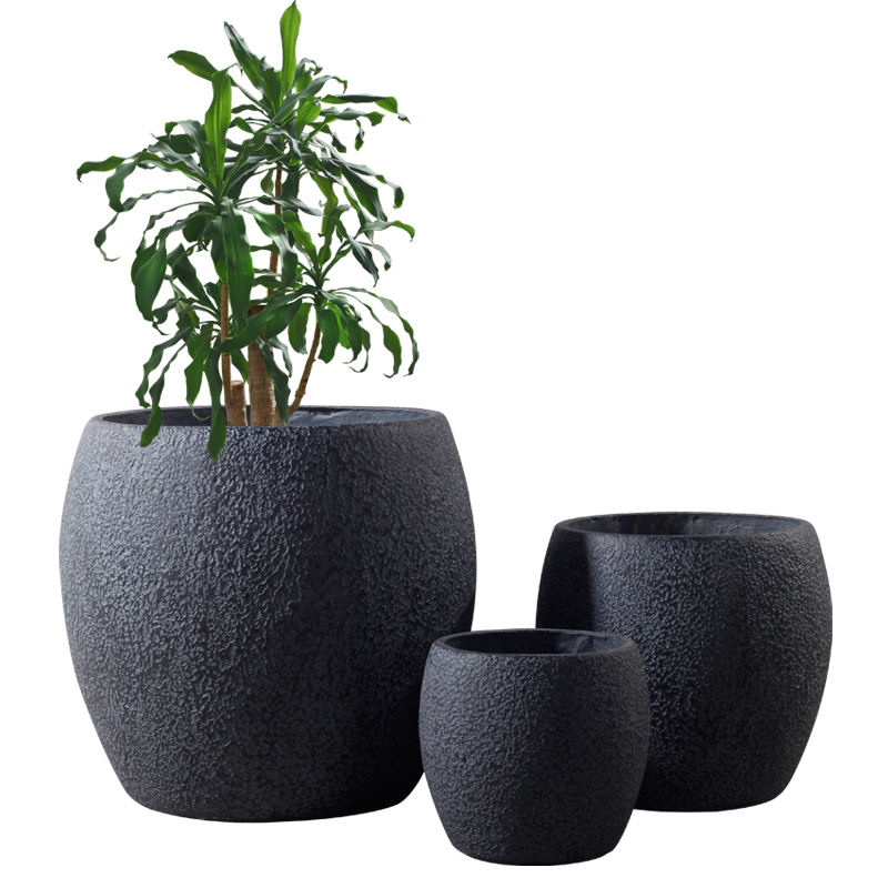 Große Pflanzgefäße Großhandel Runde Outdoor-Pflanzkübel Indoor-Faser-Ton-Gartentöpfe Pflanzgefäße für Blumen und Pflanzen