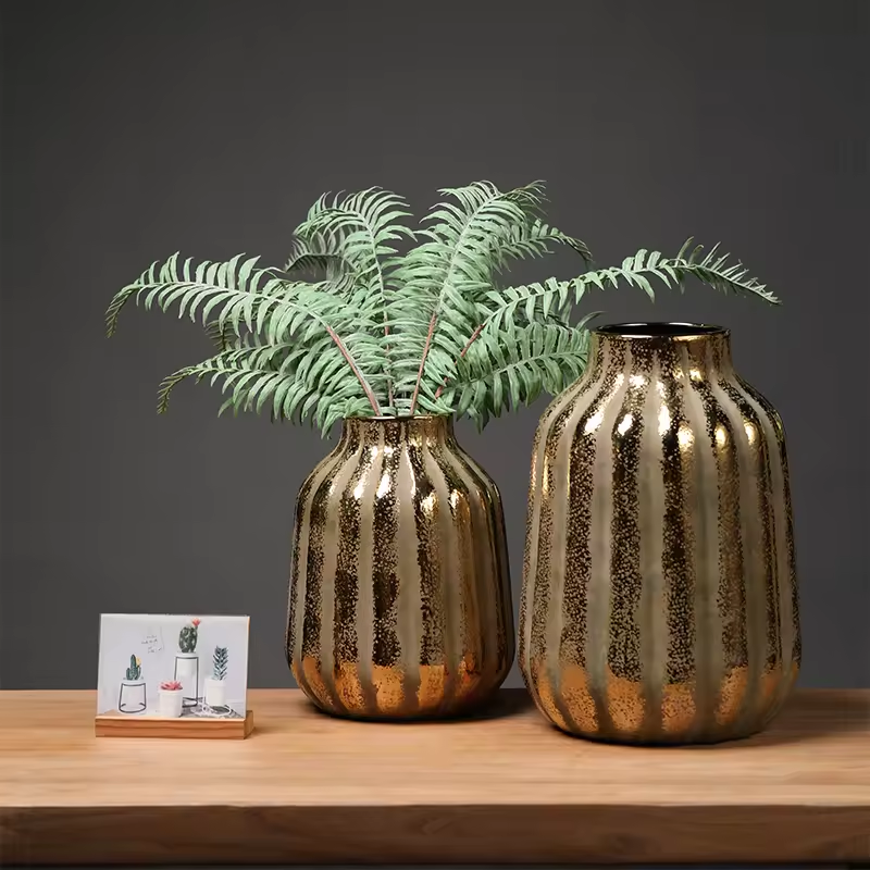 陶瓷小花瓶 白金色花瓶 工厂批发粗陶花瓶 家居装饰用