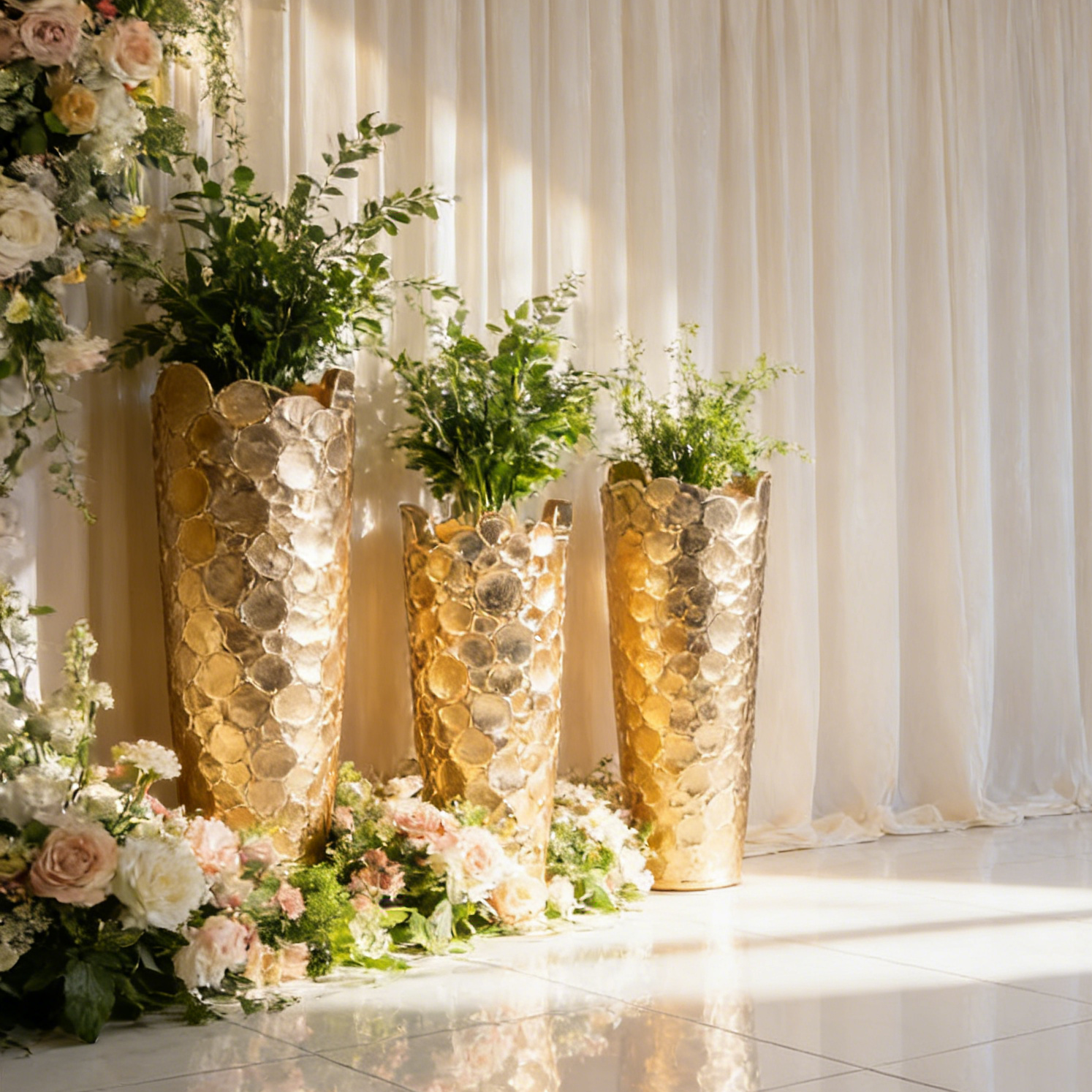 60/80/100cm Große Goldvasen für Blumen Heimdekoration Luxusvase Direkt ab Werk Hohe Bodenvase Gold