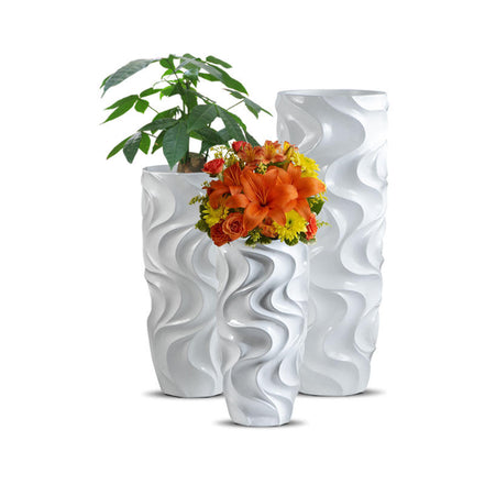 Große Blumenvase 20/28/36/48 Zoll Hersteller Großhandel Fiberglas Bodenvase Deko Hohe Weiße Zylindrische Indoor Bodenvase
