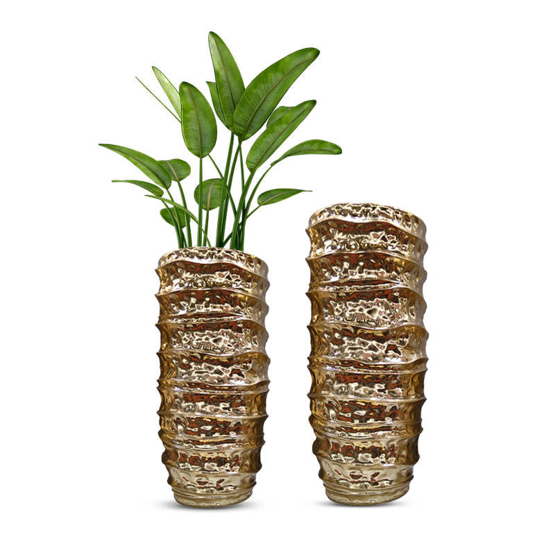 70/90cm Gold Blumenvase Home Decor Luxusvase Blumentopf Fabrik Direktverkauf Fiberglas Bodenvase Luxus Gold Pflanzgefäß