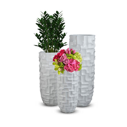 Große Blumenvase 20/28/36/48 Zoll Hersteller Großhandel Fiberglas Bodenvase Deko Hohe Weiße Zylindrische Indoor Bodenvase