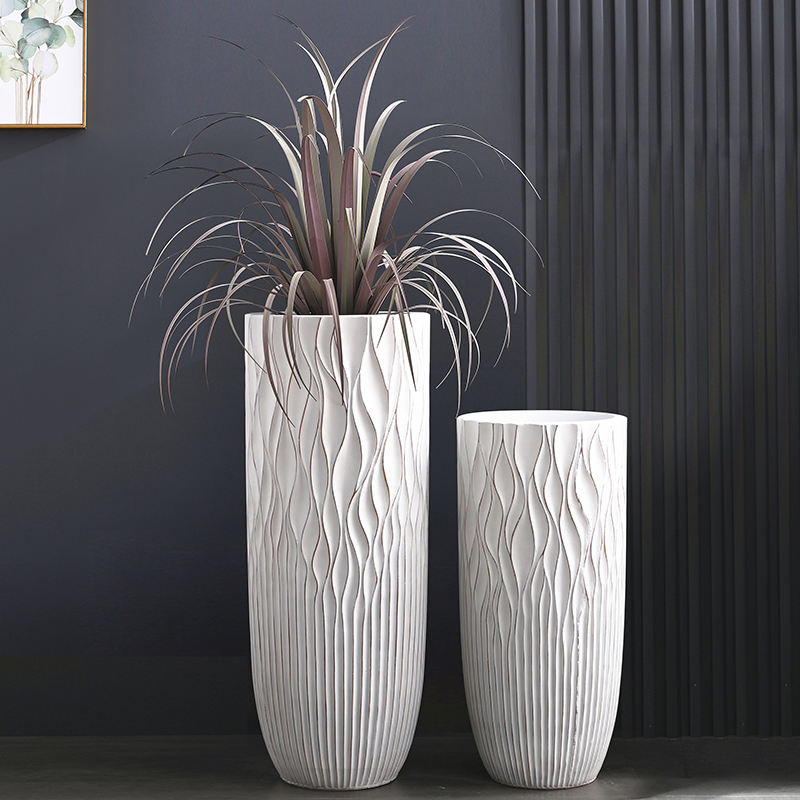 Fabrik Direktverkauf Bodenvase Große Sets Wohndekoration Haus Pflanzgefäß Antikweiß Fiberglas Große Bodenpflanzenvase
