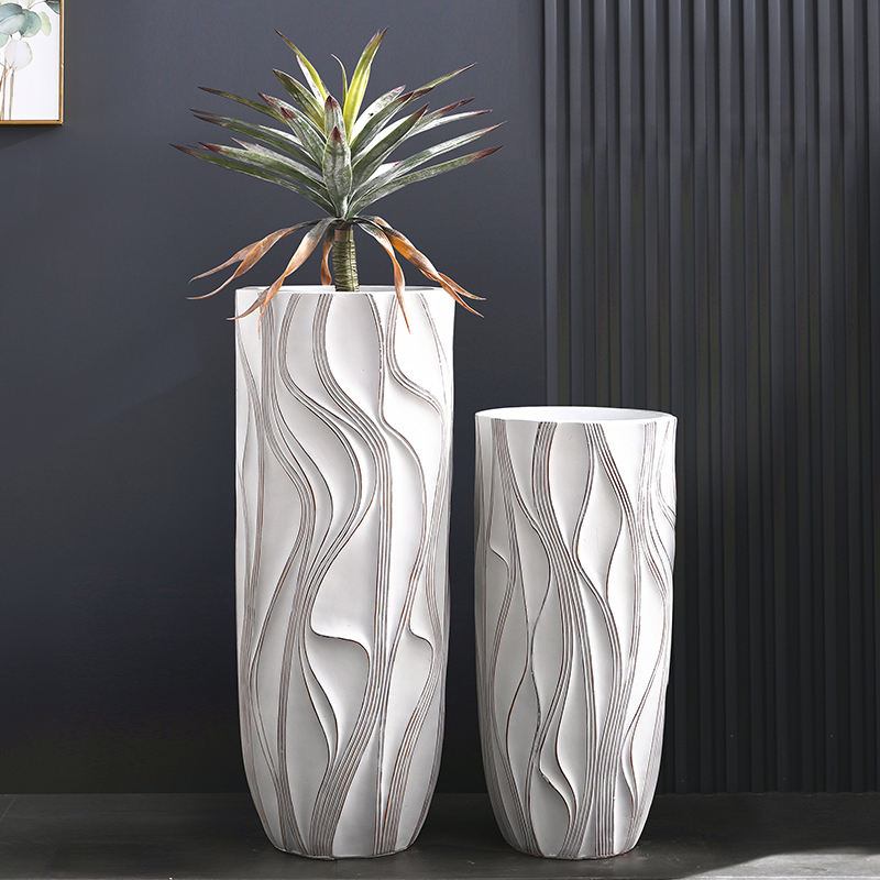 Fabrik Direktverkauf Bodenvase Große Sets Wohndekoration Haus Pflanzgefäß Antikweiß Fiberglas Große Bodenpflanzenvase