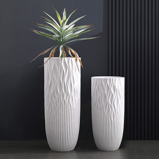 Wholesale Eco-friendly Durable Floor Vase Large Home Decor Modern Indoor Tall Flower Vase Big White Cylinder Fiberglass Planters