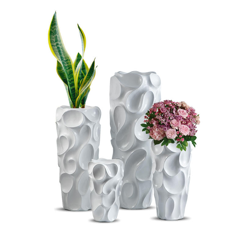 Große Blumenvase 20/28/36/48 Zoll Hersteller Großhandel Fiberglas Bodenvase Deko Hohe Weiße Zylindrische Indoor Bodenvase