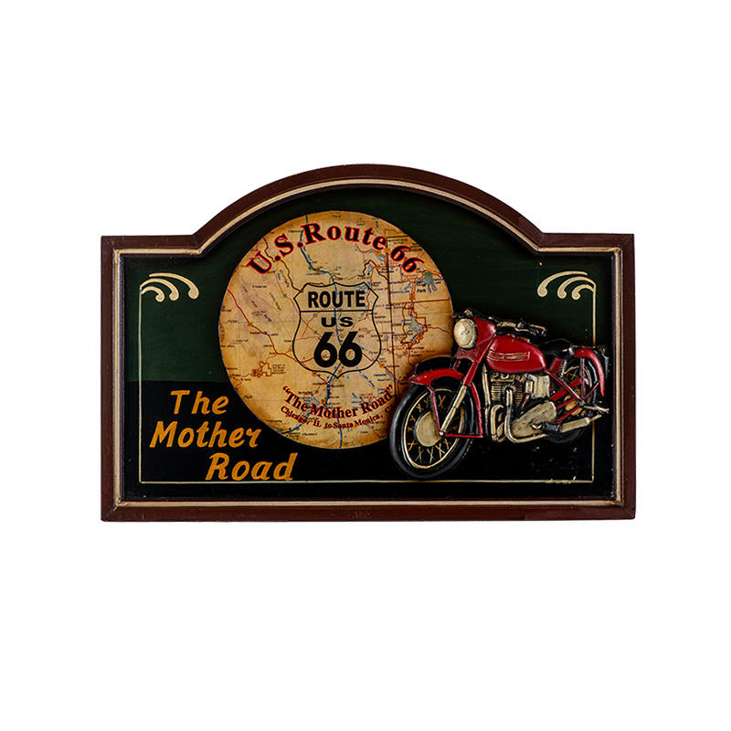 JHR NF1987 Antique Motorcycle Wood 3D Wall Plaques Painted Eco-Friendly Handmade Wall Hanging Home Decor with Hooks