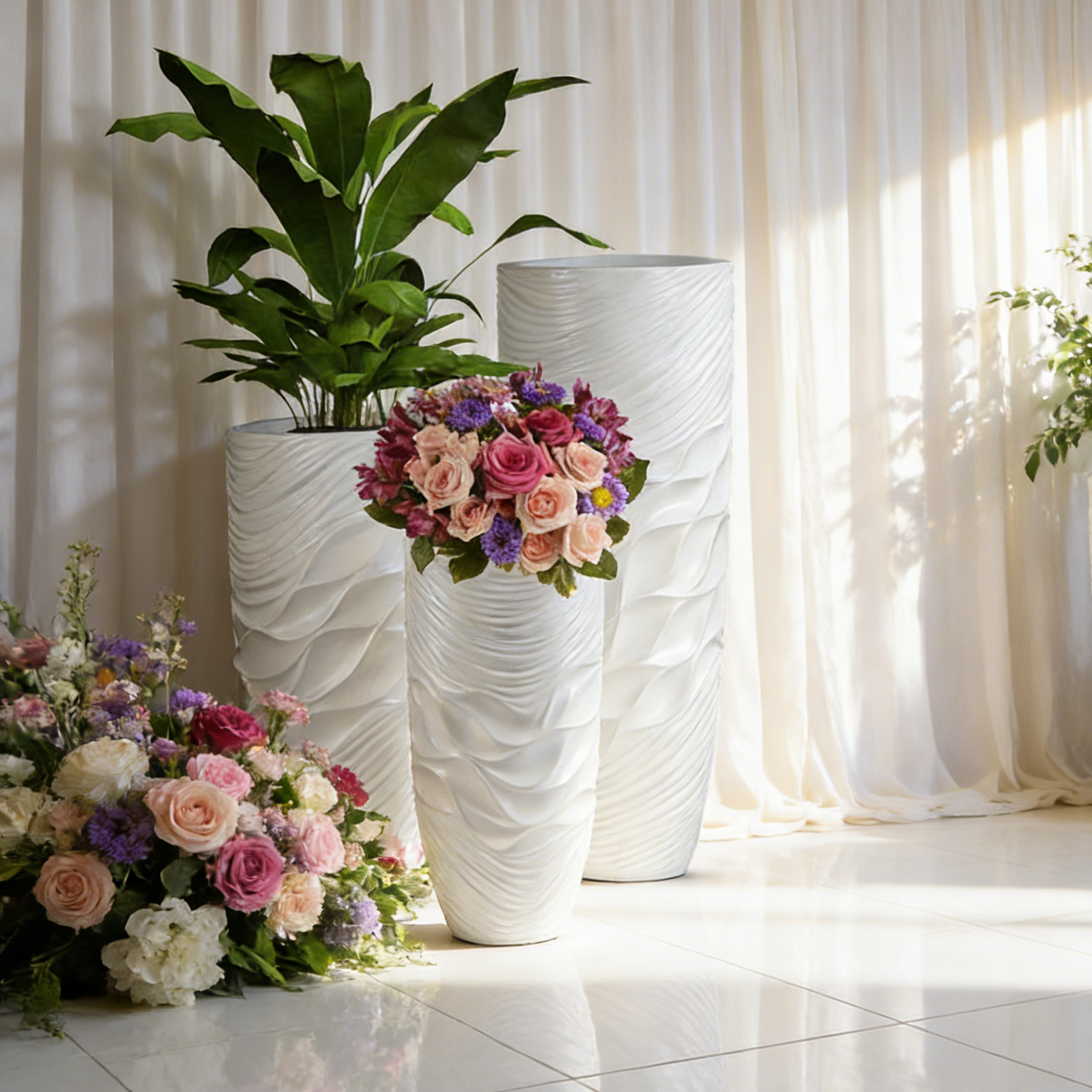 70/90/120厘米高地板花瓶家居装饰工厂供应玻璃纤维地板花瓶大装饰白色现代花瓶JZY-1511~1513