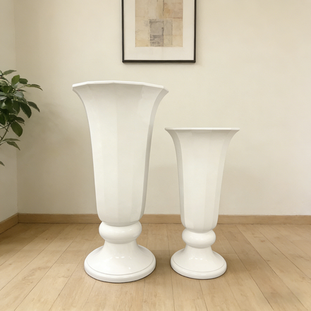 Large White Trumpet Floor Vase-Classic Tall Fiberglass Planter Urn Eco-friendly Durable for Wedding Event Hotel Lobby Decoration