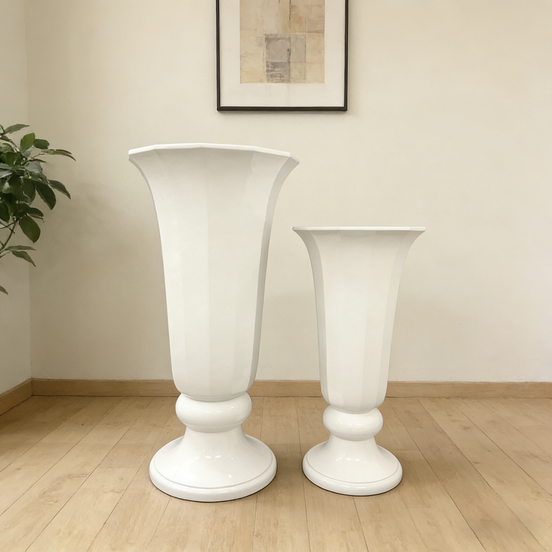 Large White Trumpet Floor Vase-Classic Tall Fiberglass Planter Urn Eco-friendly Durable for Wedding Event Hotel Lobby Decoration