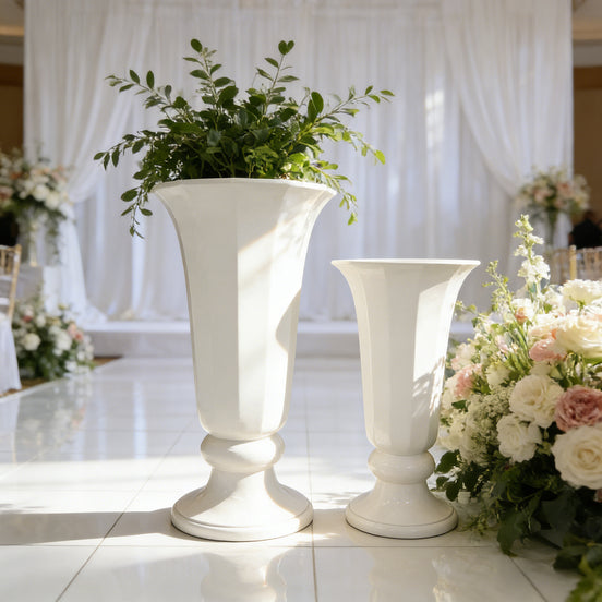 Large White Trumpet Floor Vase-Classic Tall Fiberglass Planter Urn Eco-friendly Durable for Wedding Event Hotel Lobby Decoration