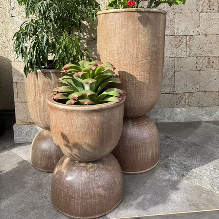 一套现代环保耐用纤维粘土花盆花盆，带排水孔，用于室内/室外阳台花园装饰ZP4459BR