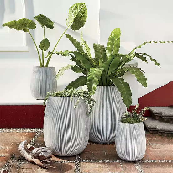 Manufacturer Wholesale Large Eco-Friendly Weather Resistant Fiber Clay Flower Pots for Indoor Outdoor Garden Modern Planters